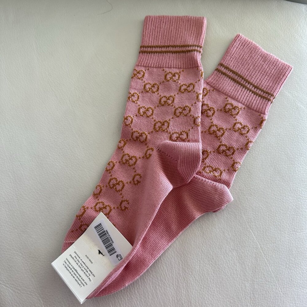 NWT GUCCI GG-Supreme Cotton-Blend Socks Pink Sz L - Picture 3 of 6